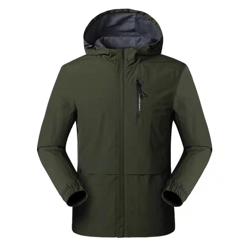 Spring Jacket for Men Solid Color Outdoor Hooded Hardshell Jacket for Men