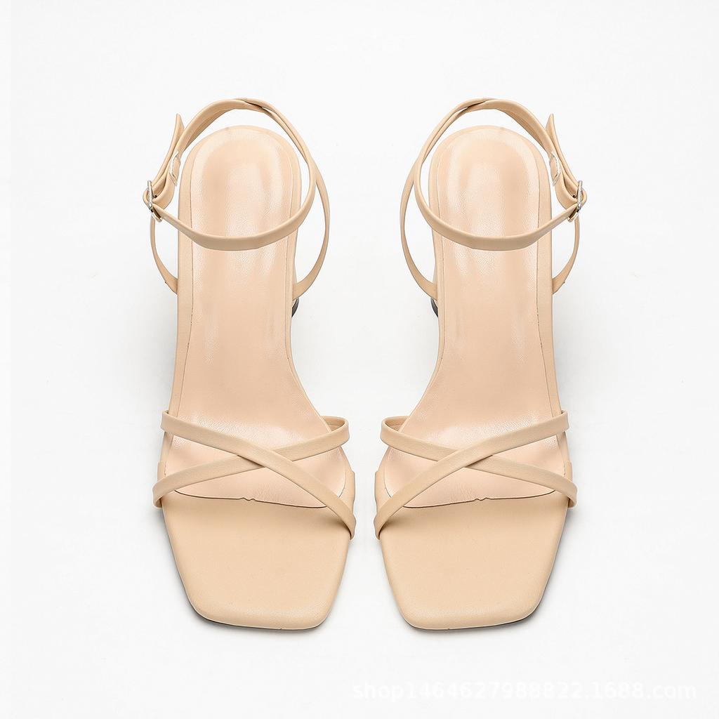 New Thin Strap Summer Cross Bare Strap Outer Wear One-word Strap High-heeled Sandals