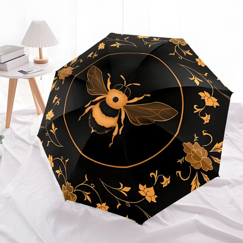 1pc Bee Floral Automatic Folding Umbrella - Design, Durable Iron Frame for Travel, Outdoor, Beach Fashion Accessory A0920028