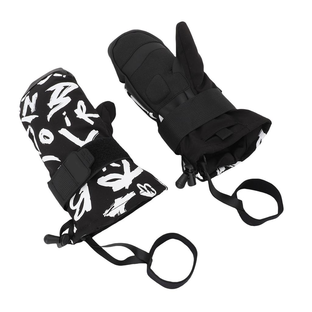 1 para młodzieżowych rękawic narciarskich Graffiti Czarny Wodoszczelne Izolowane Rękawice Snowboardowe z Ochraniaczami Nadgarstków