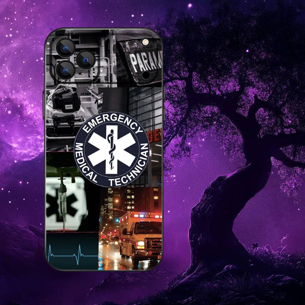 

EMT EMS Ambulance Phone Case For iPhone 17,16,15,14,13,12,11,Pro,Max,Plus,E,Air,Mini Protective Black Cover iPhone14Pro