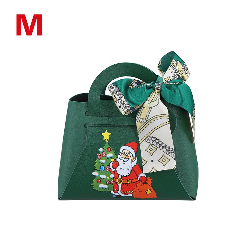 1PC Xmas Party Decor Hand Gift Bag Christmas Candy Boxes Santa Claus Print PU Leather Candy Box