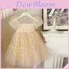 Girl Summer Dress Princess Style Sequin Mesh Fabric For Kids Age 3 To 8