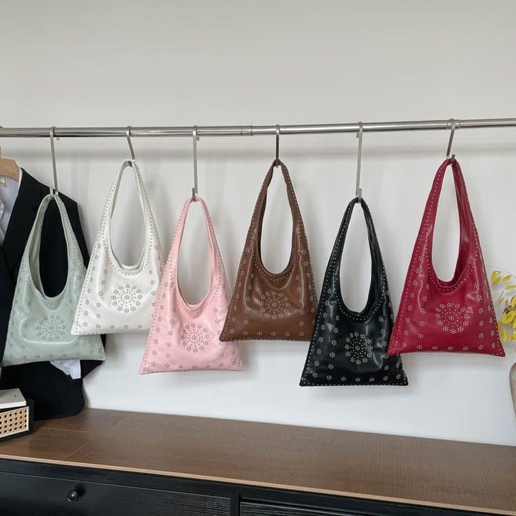 Rivet Flower Hollow Tote Bag Women's Shoulder Handbag