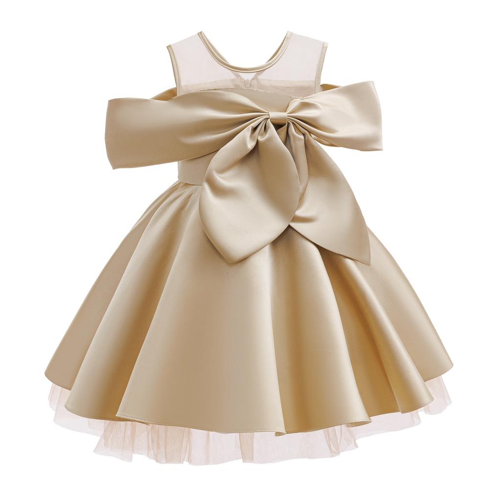 Vestido de Princesa de Satén Champagne para Niñas Vestido de Fiesta de Cumpleaños