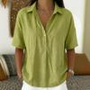 Women's Linen Blend Shirt Casual Short Sleeve Button-Down Loose Fit Blouse Tops