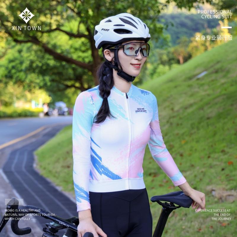 Womens Cycling Jersey Long Sleeve Breathable Quick-Dry Performance Top Road Bike