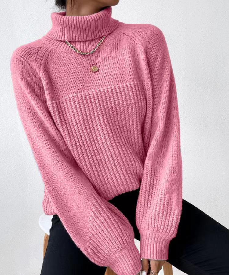 2026 Autumn/Winter Women's European American Simple Lapel Raglan Sleeve Pullover Knit Sweater