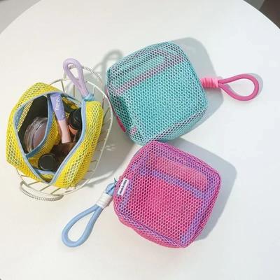 Mesh-Reißverschlusstaschen, leichte, transparente Aufbewahrungstaschen, Make-up-Tasche für Damen, wiederverwendbar, quadratisch, Mehrzweck-Kulturtasche mit Griff