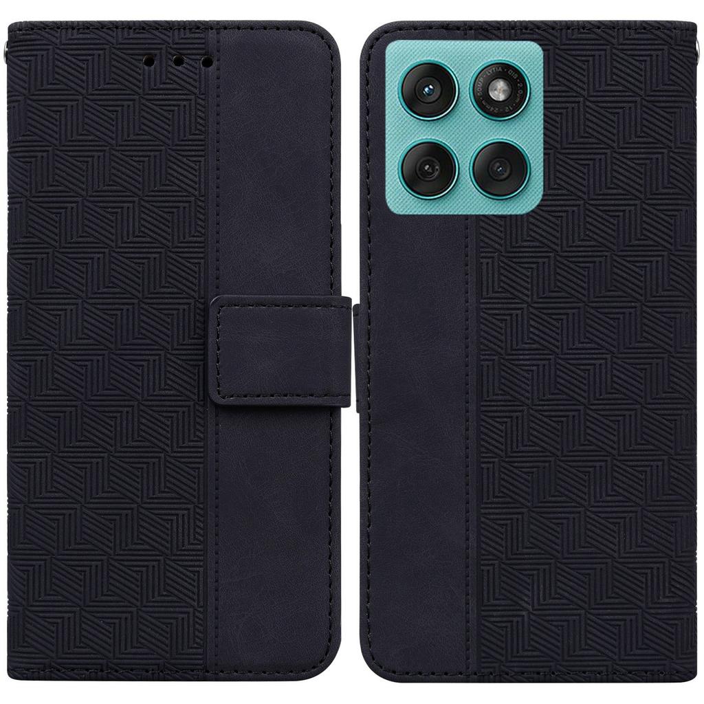 For Motorola Edge 60 5G/60 Fusion 5G Case Geometry Pattern Leather Wallet Phone Cover with Wrist Strap