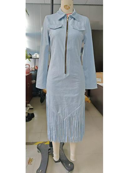 Westlicher Cowboy Wildleder Fransen Schlankes Kleid - Langärmelig, 2025 Stil