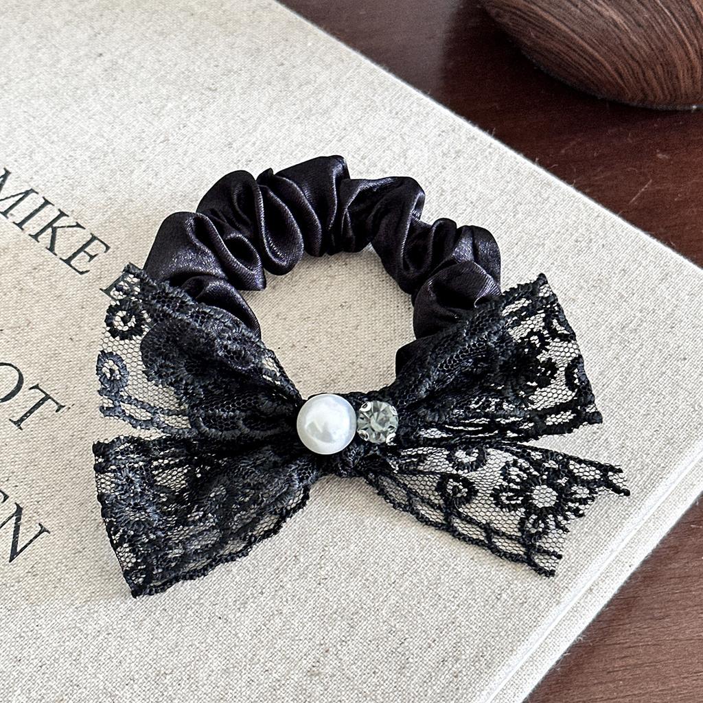 Sweet Bow Hairband, Lace Double-layered Gentle Elastic, Fashionable Embroidery, Retro Hair String, Elegant Quality