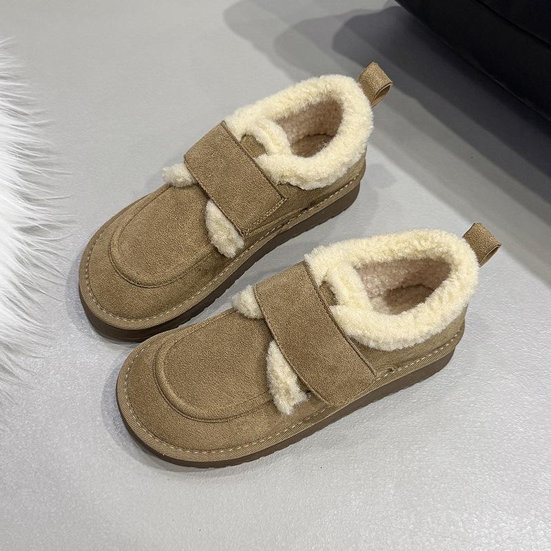 Women's fashion lightweight height-enhancing soft sole winter warm velcro fur one snow boots lined with velvet non-slip casual sports cotton boots