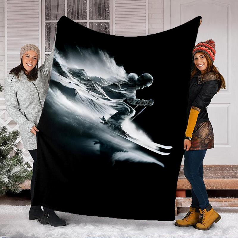 ski Theme Printed Blanket - Perfect for Couch, Bed, Travel & Outdoor Use | Machine Washable, Cozy & Durable.