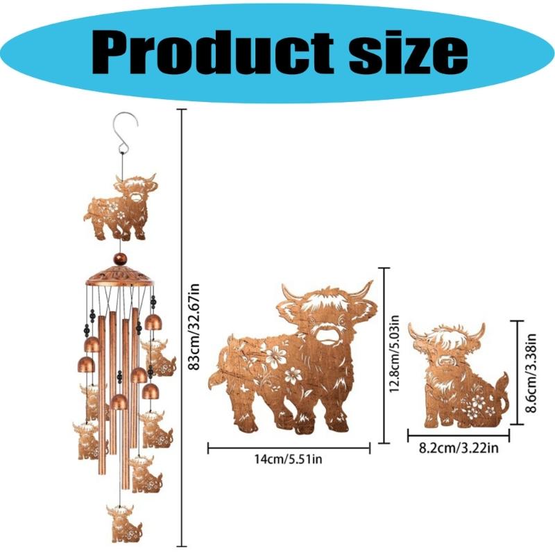 Highlands Cow Wind Chimes for Outside,Metal Windchime Outdoor Memorial/Birthday Gift Garden Decors for Outside,Lawn