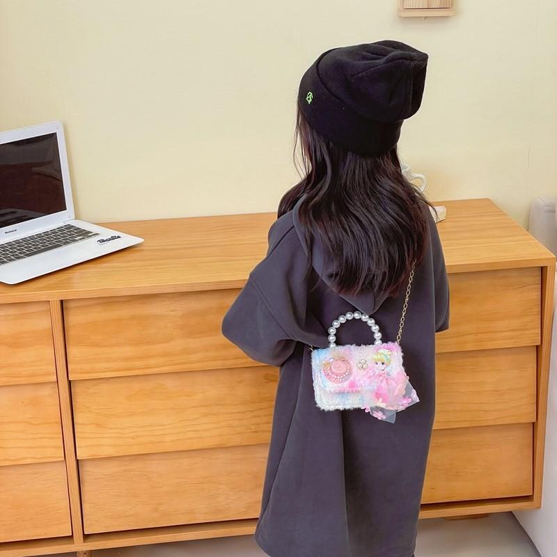 Princess Pearl Fashion Bag Kids Shoulder Bag With Plush Fabric For Use Outings