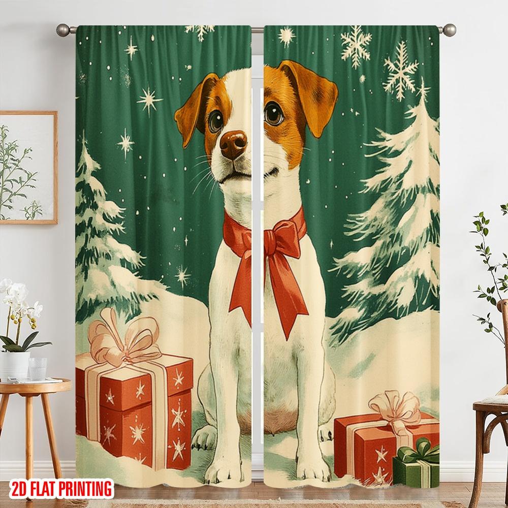 2pcs,2D Plane Printing Light Filtering Curtains Cute Dog Christmas Gifts (2) Versatile Durable Polyester (without Rod) Gifts Use