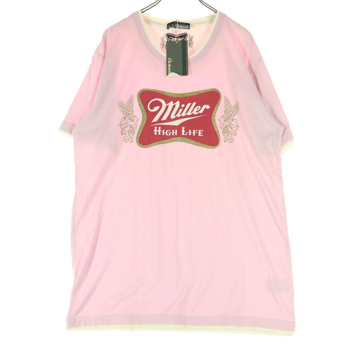 

unused ON BOARD Miller Beer Print Short sleeve T-shirt LL pink Men s Used