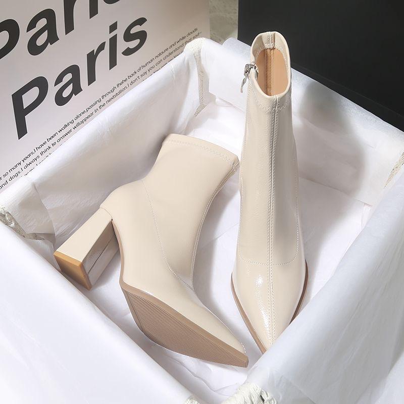 Korean ankle boots, women's short boots, comfortable high heels, thin feeling, small thick heel