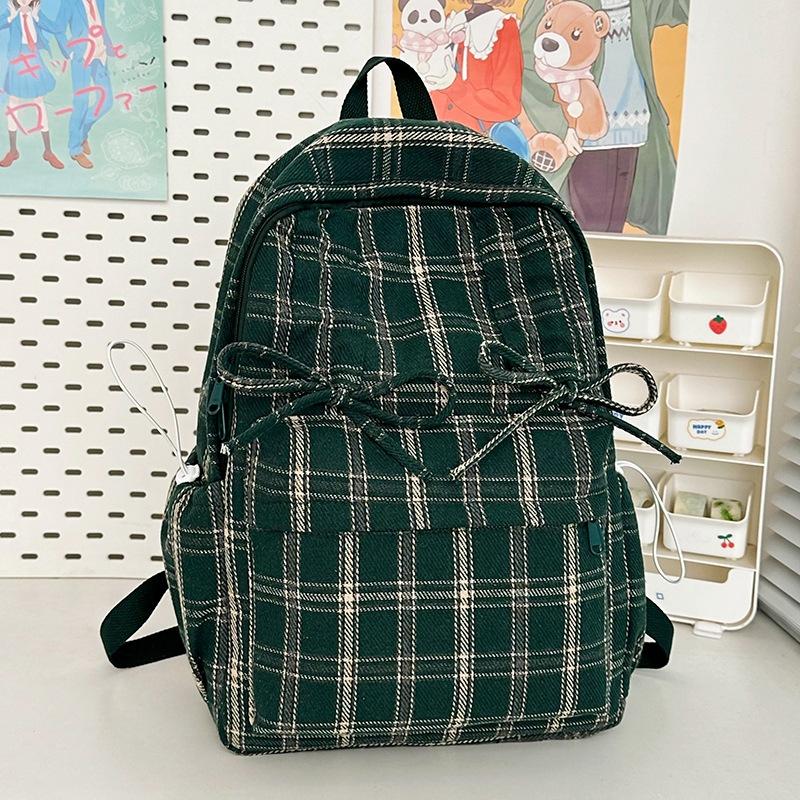 Schoolbag Japanese ins literary style soft sister plaid travel small backpack spring new high-value college student backpack
