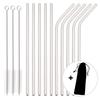 14Pcs Reusable Silver Straw Set 304 Stainless Steel Straw Straight Bent Drinking Straw With Cleaning Brush Home Bar Accessory