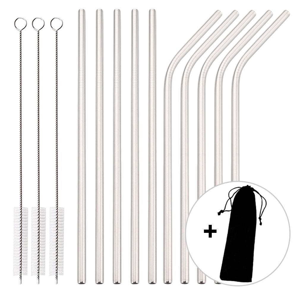 

14Pcs Stainless Steel Straws 215*6 Mm Reusable Metal Drinking Straw with Cleaner Brush for Tumblers Party Bar Accessories серебряный