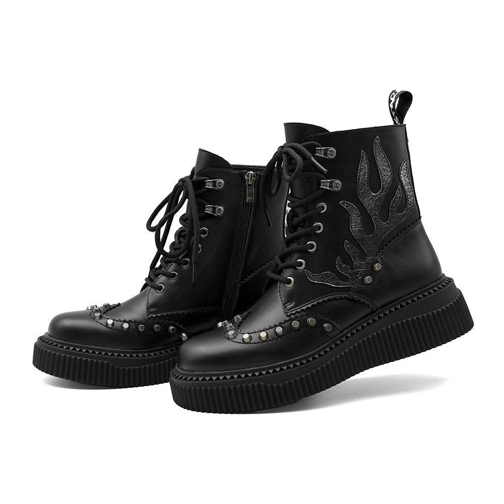 Autumn/Winter Unisex High-Top Punk Retro Flame Thick-Soled Height-Increasing Martin Boots