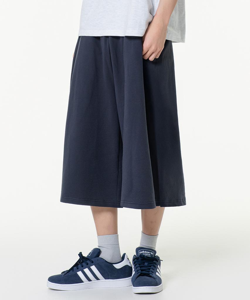 MOZMOZ Plain Bermuda Length Side-Pleated Sweatpants Navy