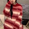 Herbst und Winter süßer Wind Imitation Nerz Fleece weicher wachsartiger Pullover Damen neu fauler Wind gestreifter Strickpullover Damen