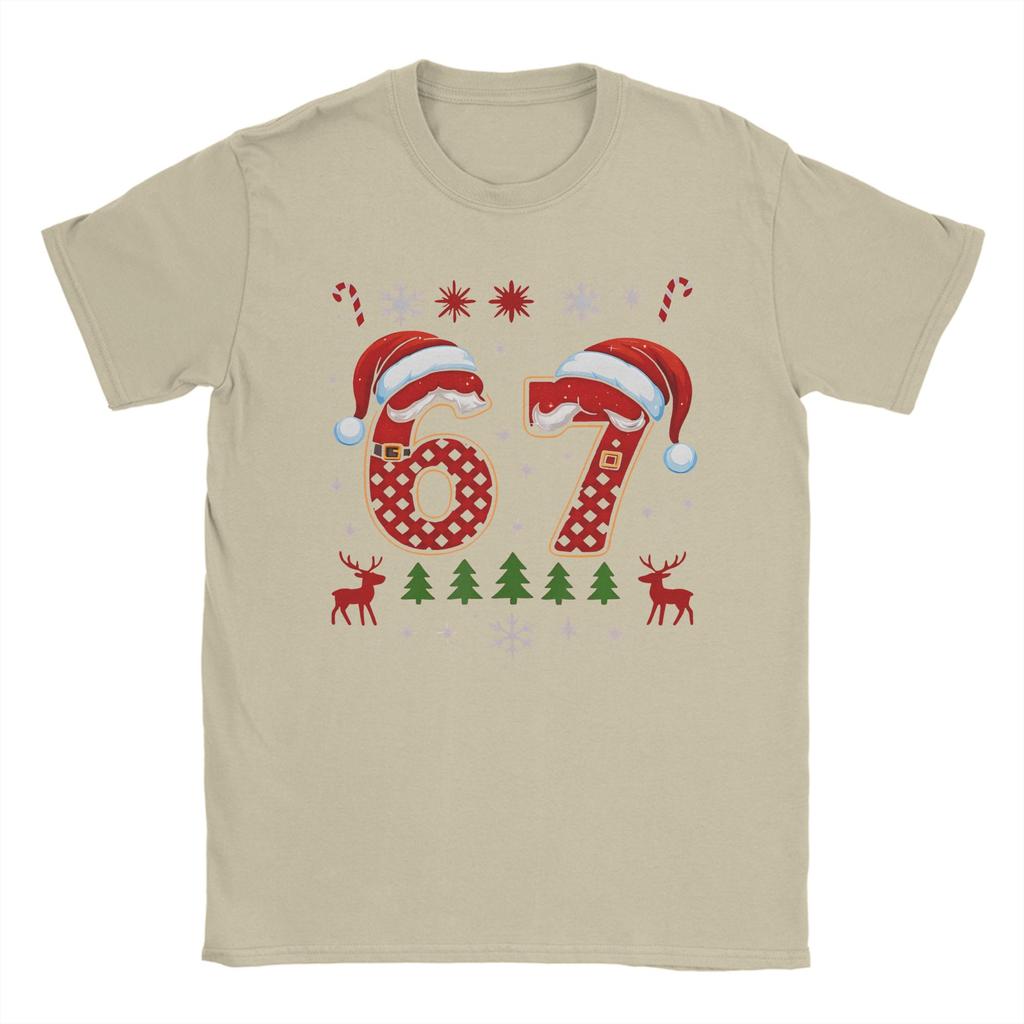 Funny 67 Six Seven Squad Meme Christmas Ugly T-Shirt Men Pure Cotton Tee Shirt Round Neck Short Sleeve T Shirt Gift Idea Clothes