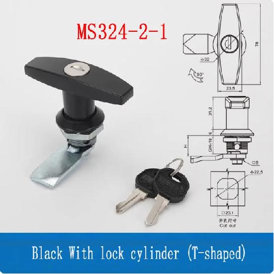 MS324 Industrial Cabinet Door Handle Lock Zinc Alloy Chassis Cabinet Door Lock Distribution Box Switch Cabinet Door Lock MS324-2-1 Black
