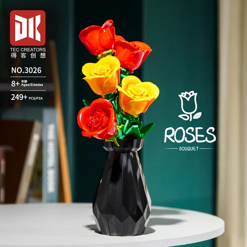 249PCS Rosenstrauß Bausteine Kreative Blume in Vase Modellsteine Desktop Dekoration DIY Spielzeug für Kinder Weihnachtsgeschenke