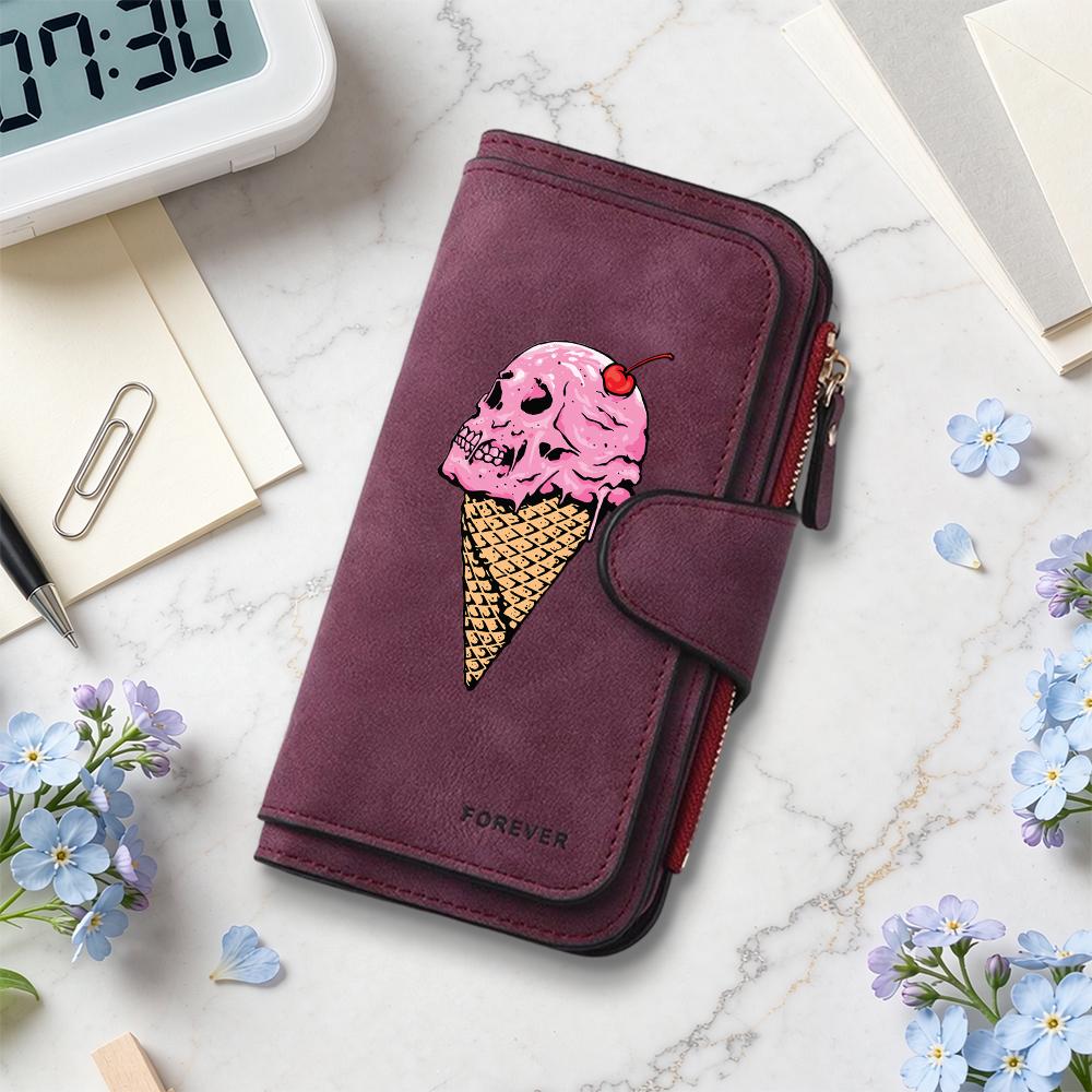 Skull Ice Cream Pattern Long Wallet Forever Fashion Credit Card Holder Purse