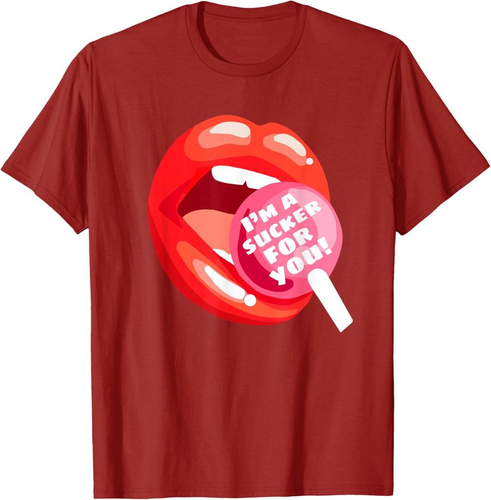 I'm A Sxcker For You Lips Lollipop Graphic Print Men's Casual Cotton T-Shirt