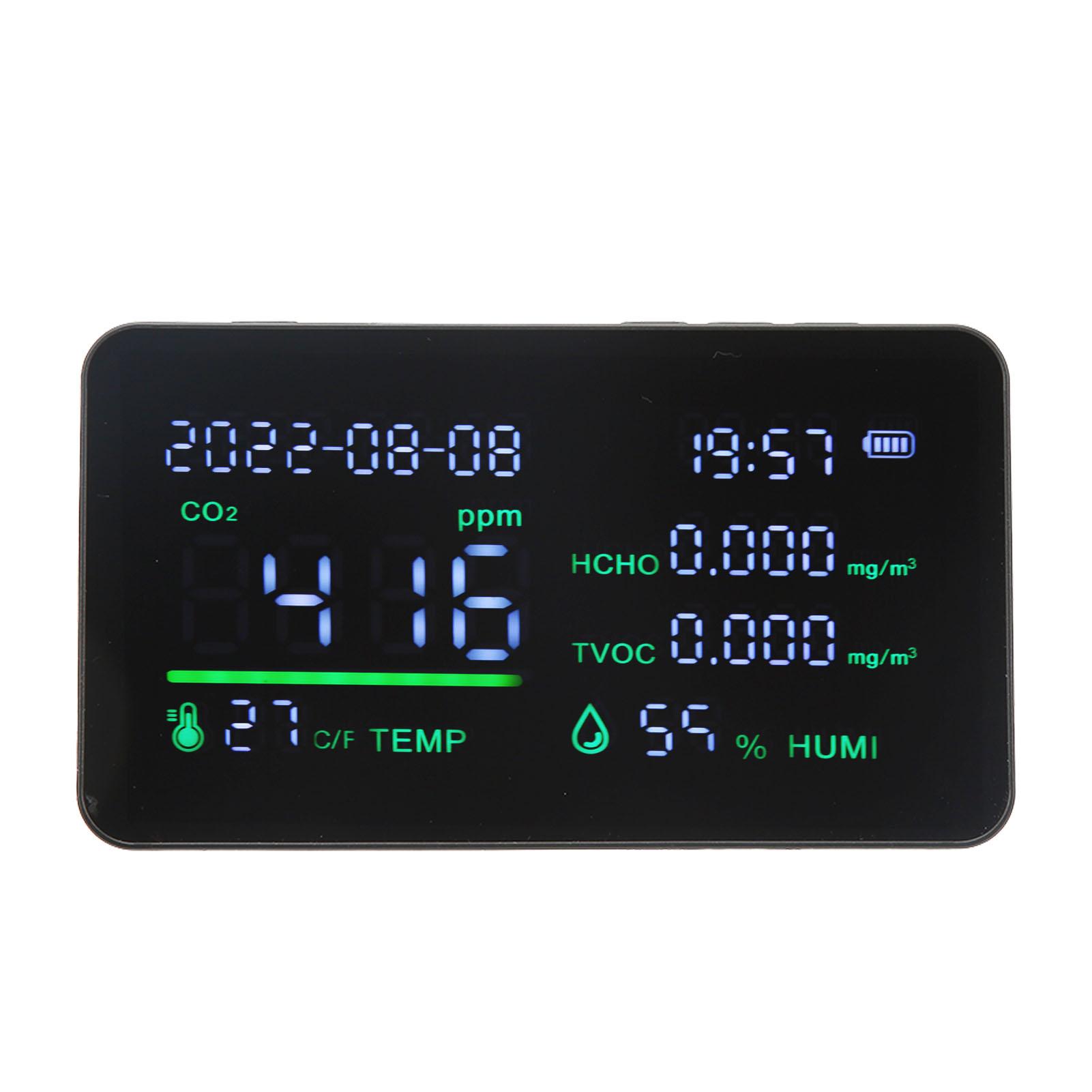 Монитор качества воздуха Детектор CO2 USB-зарядка Детектор углекислого газа HCHO температуры влажности с большим экраном чёрный