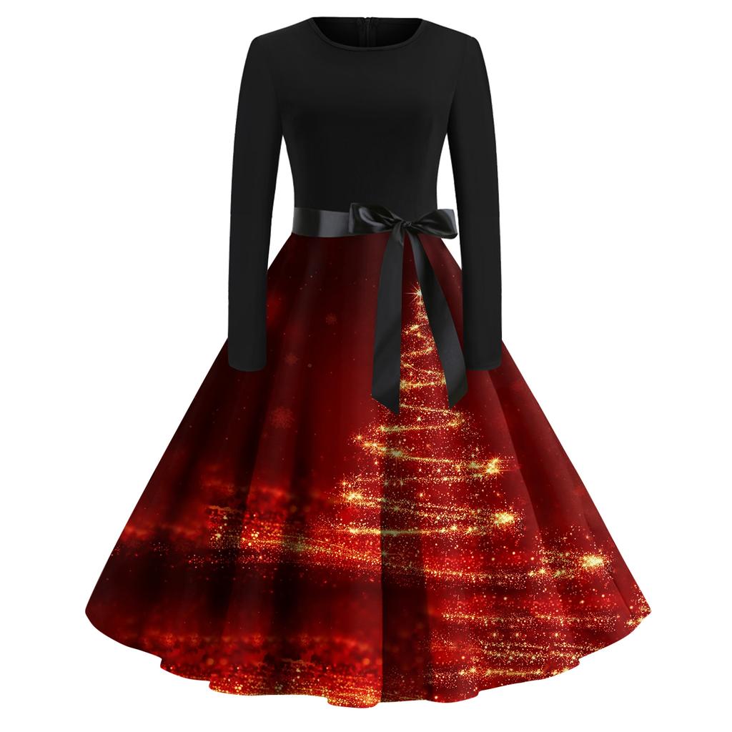 Dámské módní ležérní šaty s kulatým výstřihem a halloweenským potiskem s dlouhým rukávem