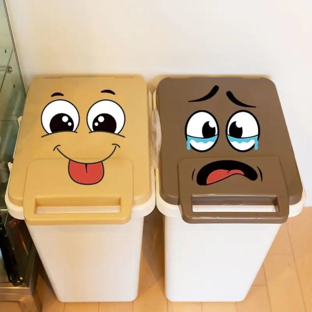 4pc Funny Face Garbage Bin Decals Waterproof Sticker Set New Trash Can Stickers  For Kitchen Office