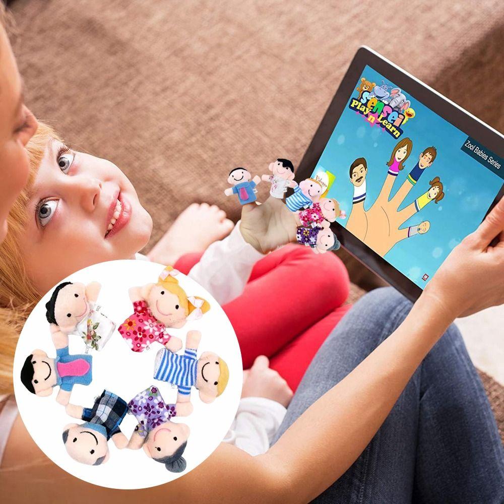 6Pcs Cloth Velvet Finger Puppets Set Soft Plush Finger Toys Grandparents Family Dolls  Role Play
