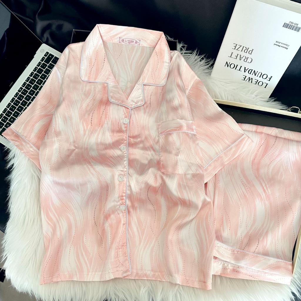 1011 New Simulation Silk Women's Pajamas Lapel Premium Summer Popular Two-piece Pajama Set
