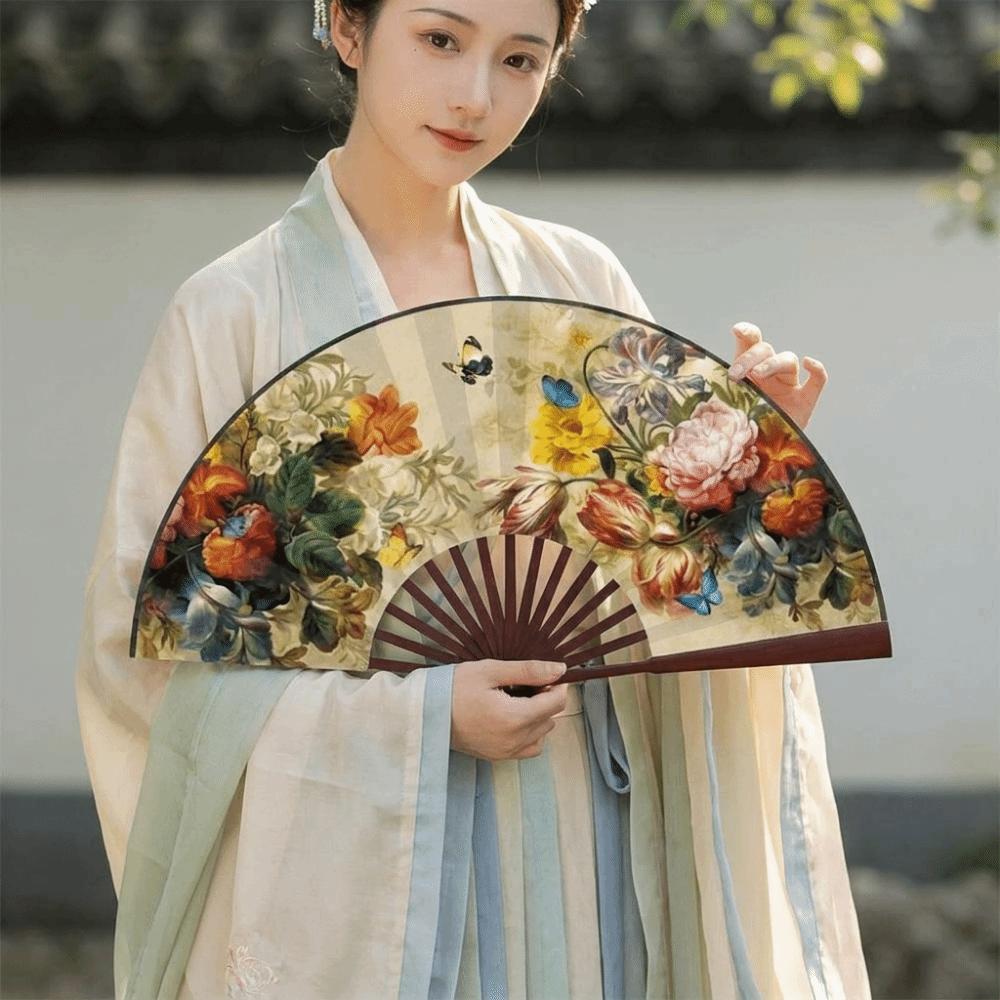 Silk Cloth Folding Handheld Fan Handmade Dance Fan Portable Bamboo Fan Art Fans