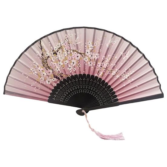 Składany wachlarz z frędzlami Chiński bambus Ręcznie malowany kwiat z nadrukiem liści Rekwizyty do zdjęć z występów tanecznych