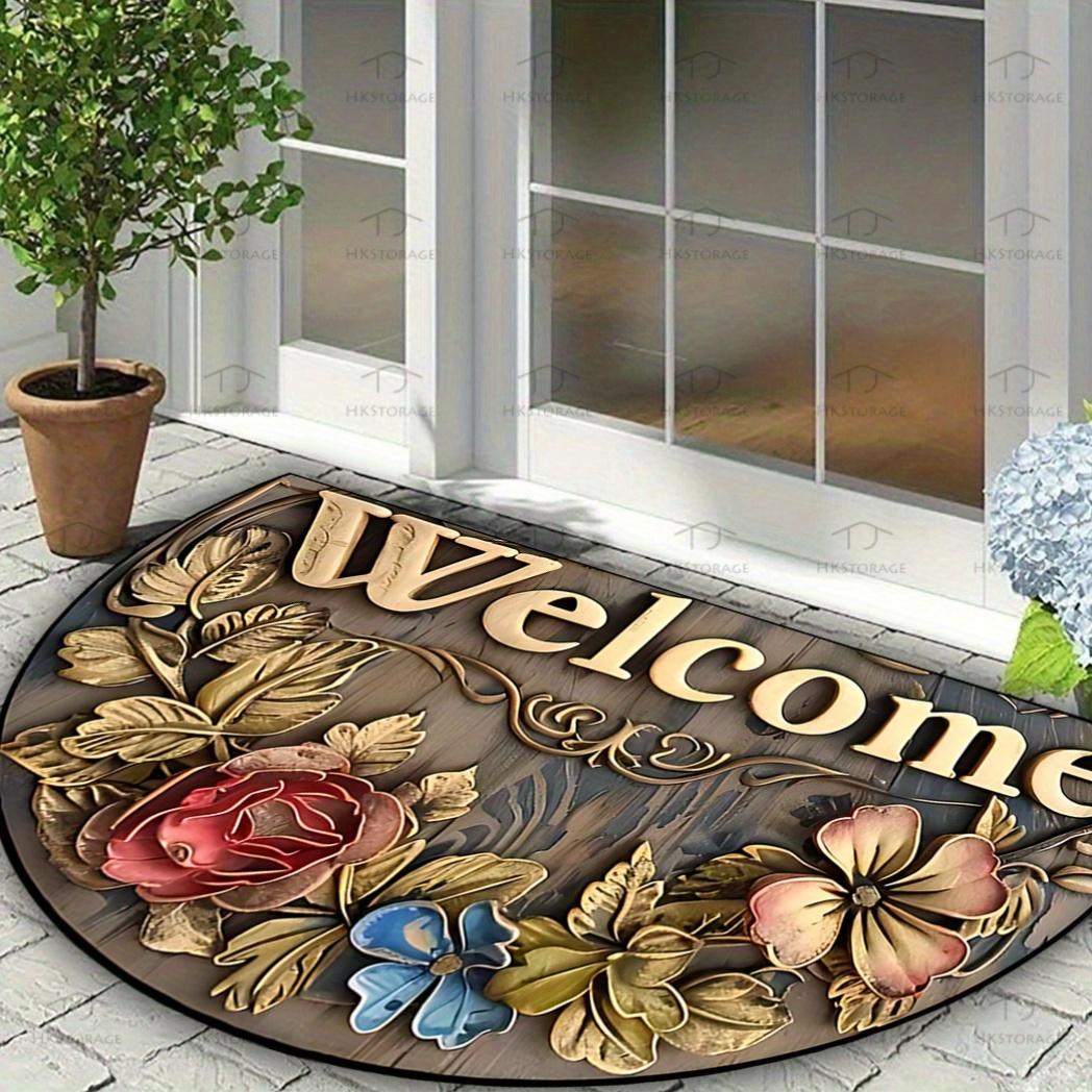 Европейский Винтажный Цветочный Полукруглый Дверной Коврик Вход Нескользящий Износостойкий Декоративный Ковер Украшение для Дома 40X60CM(1.3X2FT