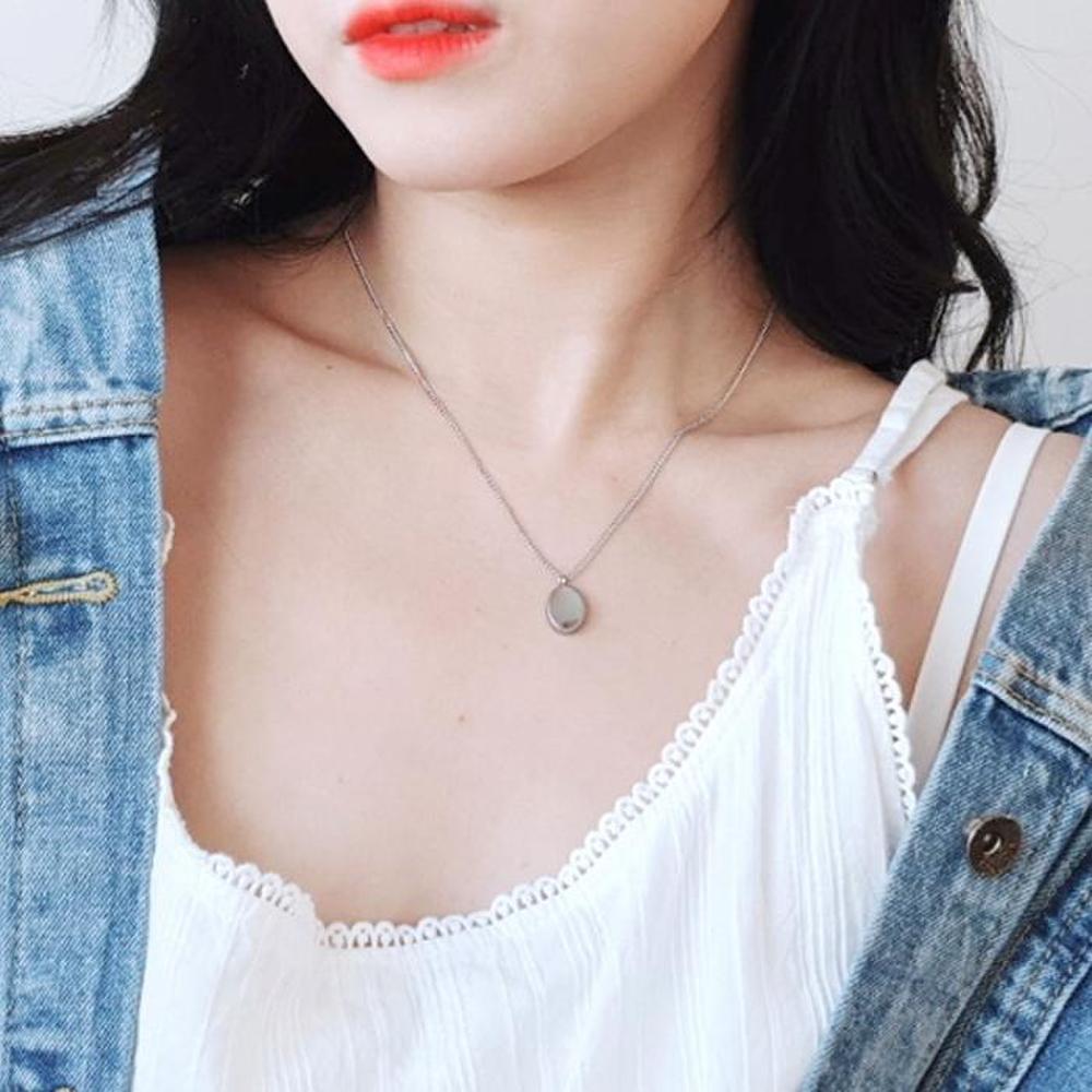 Surgical Steel Natural Emotional Oval Coin Necklace, Silver and Gold (S7546519)