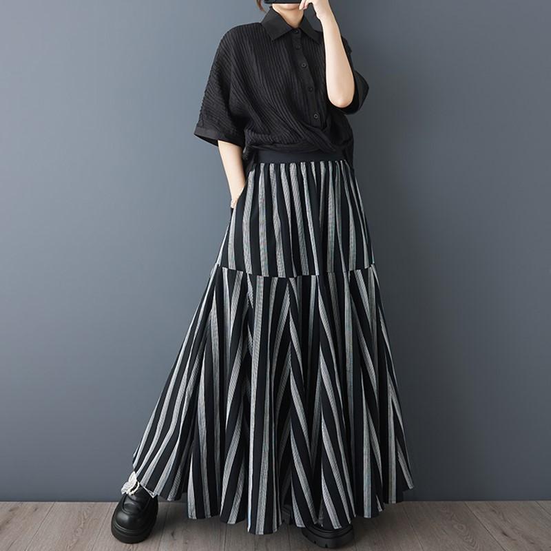 Plus Size High Waist Vintage Stripe Spring Summer Autumn Casual Loose Maxi Long for Woman Skirts Womens Skirt