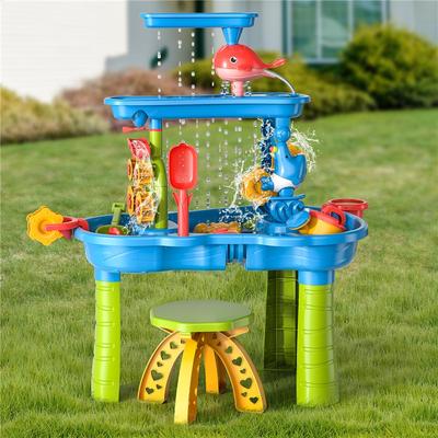 Sand- und Wassertisch Kinder Strandspaß DIY Outdoor Sandtisch Spielzeugset für 3- bis 5-jährige Jungen und Mädchen