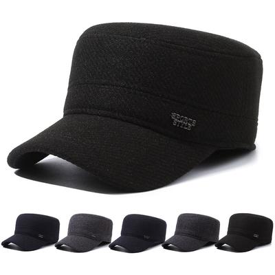 Winter Men'S Hat Fleece Thickened Ear Protectors Woolen Flat Top Hat Middle-Aged Elderly Hat Outdoor Warm Cotton Hat