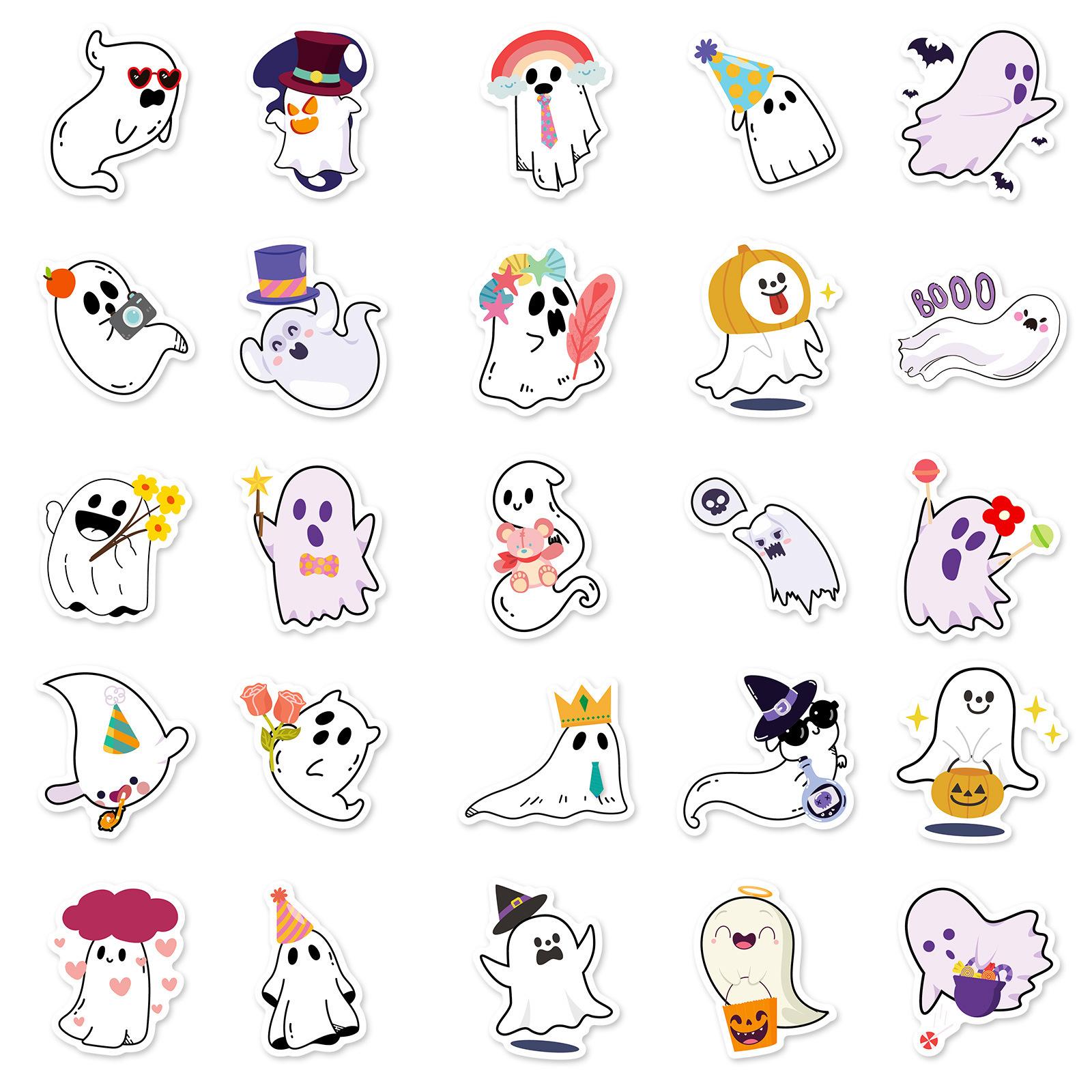 

50 Cartoon Halloween Little Ghost Graffiti Sticker Personalized Decoration Guitar Laptop Mobile Phone DIY