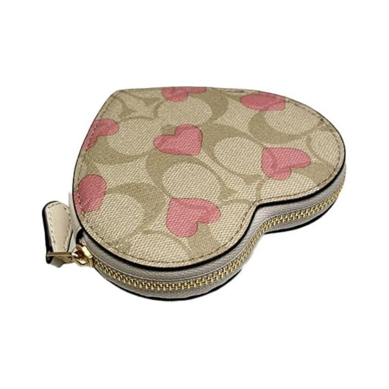 COACH Heart 11 Classic Double C Logo Heart Pattern Printed Heart Shape PVC Wallet Women's Light Khaki light khaki