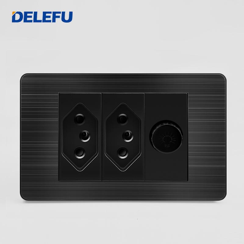 DELEFU Brazilian Model 118 Type 10A/20A Stainless Steel Black Durable PC USB Socket with Type-C 20W Fast Charging
