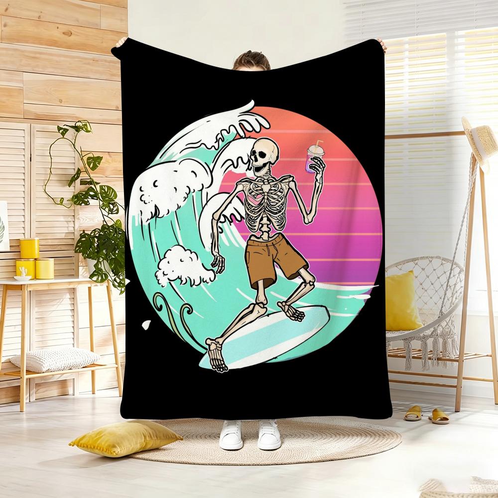 Illustration S-Summer Beach Vibes Throw Lightweight 240g Flannel Blanket Soft Skin-friendly for Summer Cooling